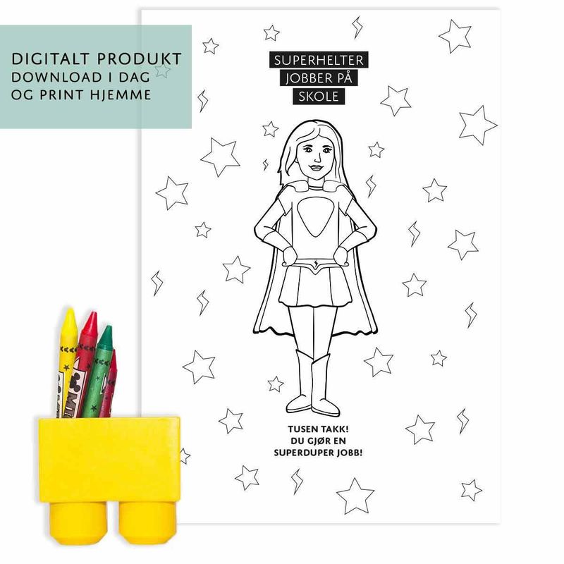 Gavepapir: Superhelt Skole Dame- Digital PDF