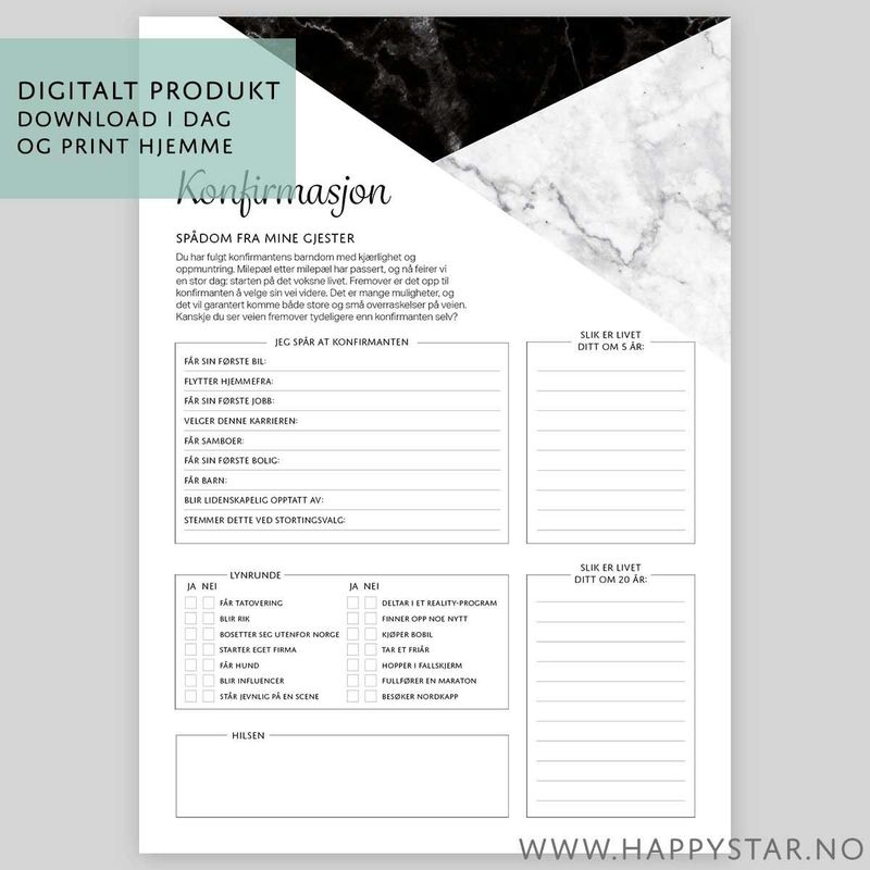 Spådomsark svart marble - Digital PDF