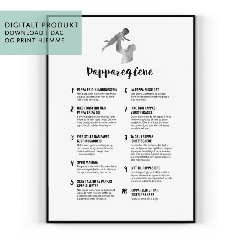 Plakat: Pappareglene - Digital PDF