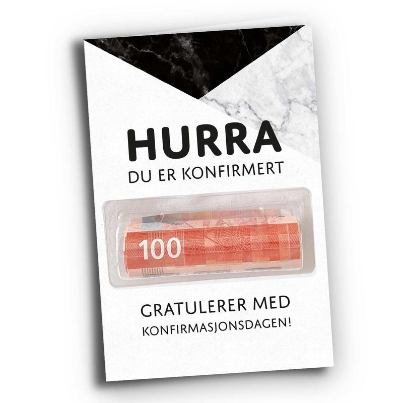 Hurra du er konfirmert (svart marmor) med pengeholder