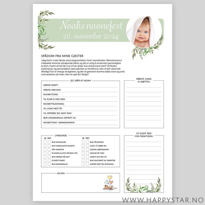 Hovedbilde Spådomsark oliven med personlig tekst navnefest ...