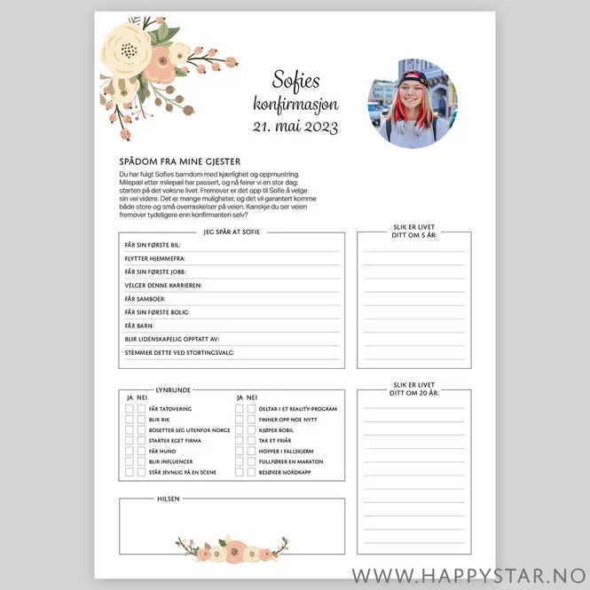 Hovedbilde Spådomsark personlig tekst fersken farger