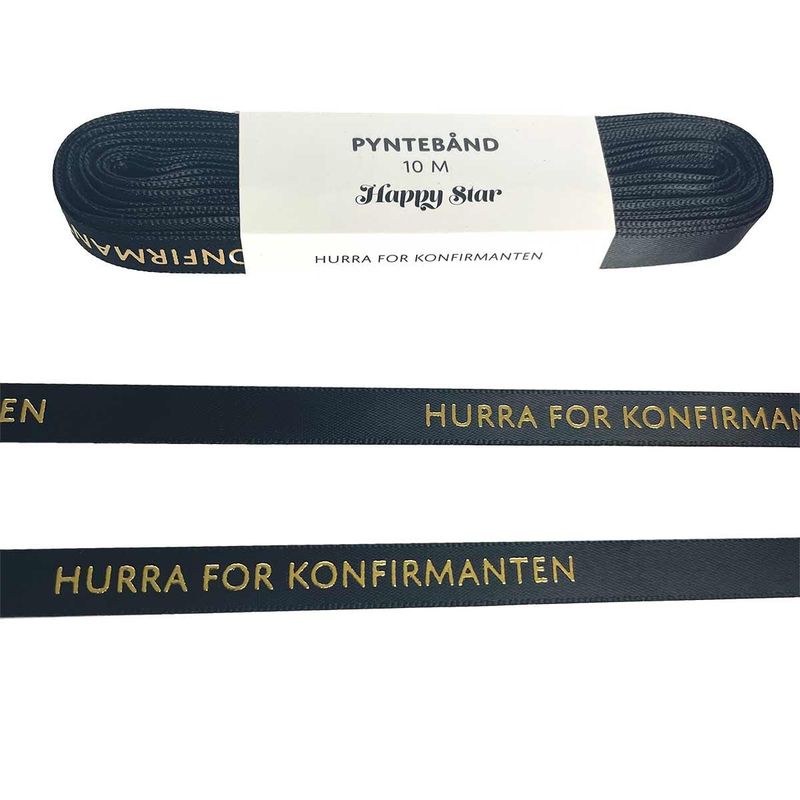 Pyntebånd: Konfirmanten svart med gulltekst 10m