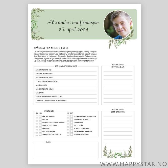 Hovedbilde Spådomsark personlig tekst oliven