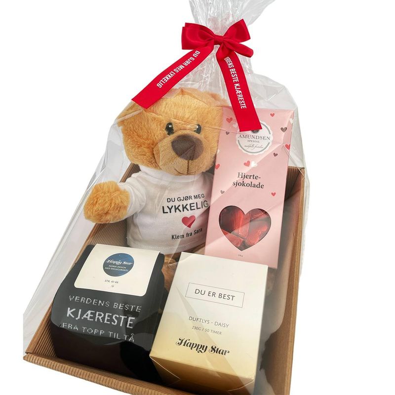 Gavekurv til kjæresten med personlig bamse - skriv din egen hil